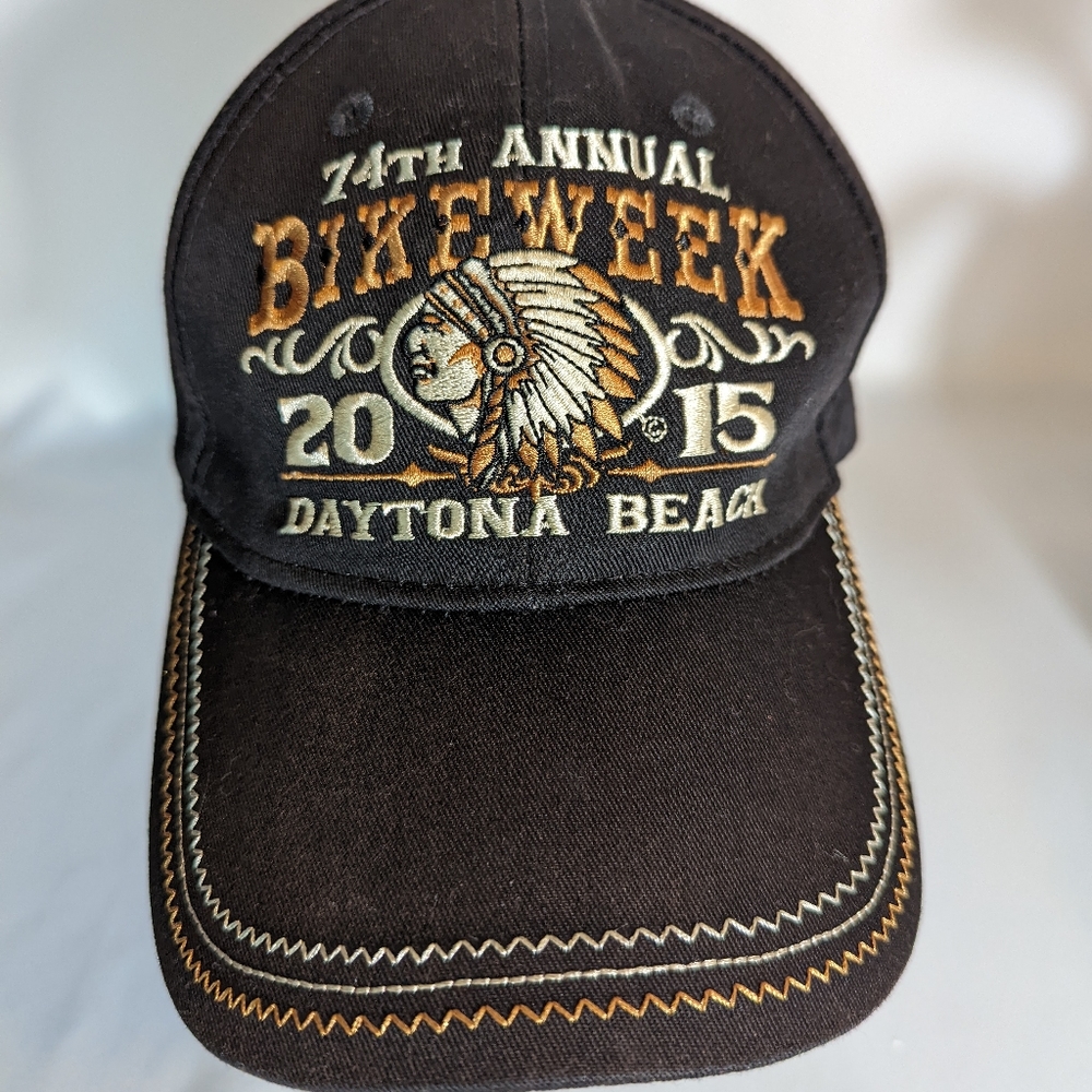 Bike Week 2015 Embroidered Indian Head Hat Cap Adjustable Used.